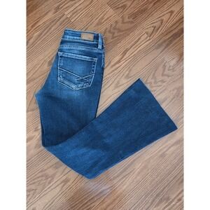 BKE Youth Girls Dark Wash Flare Jeans Raw Hem Denim Blue Size 12